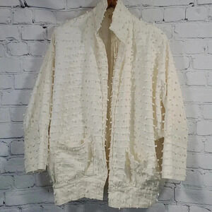 Womens vintage white swiss dot jacket SZ L w Pockets Dolman sleeves